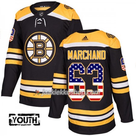Lapsille NHL Boston Bruins Pelipaita Brad Marchand 63 Adidas 2017-2018 Musta USA Flag Fashion Authentic